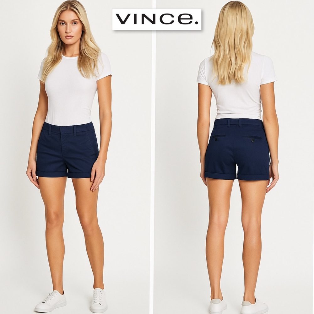 Vince Rolled Cuffed Chino Shorts Blue NWT Classic Preppy Women’s Size 2 - Picture 2 of 15